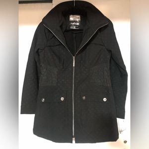 Lightly fleece Lined hooded raincoat.